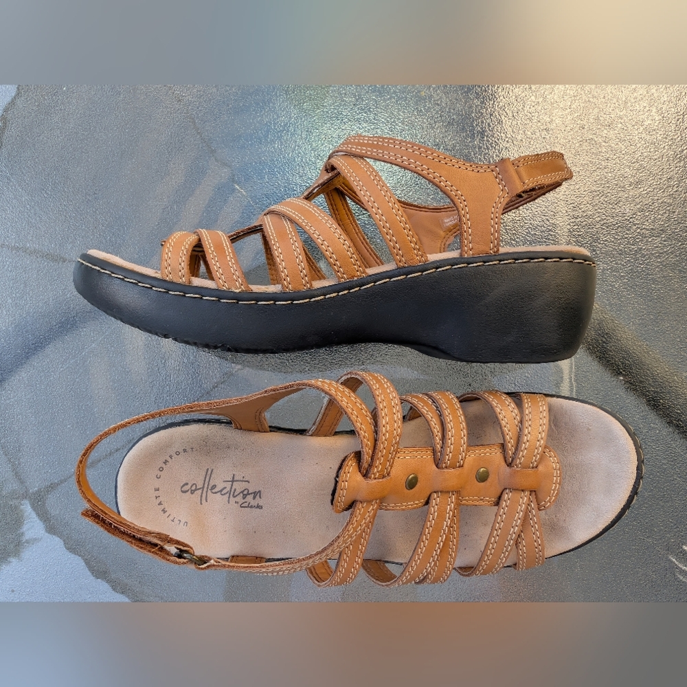 Clarks Delana Curve Sandal - Tan Leather - Slingback - Size 8.5